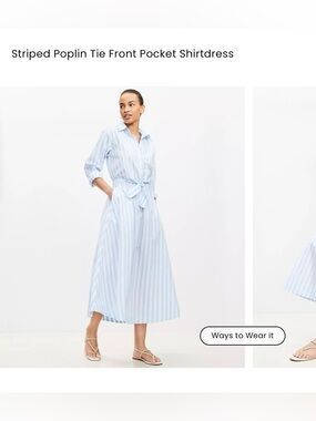 LOFT Light Blue & White Striped Tie-Front Shirtdress